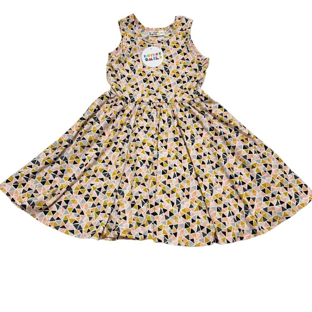 Dot Dot Smile Girl Size 3/4 Pink Black Gold Geometric Print Tank Twirl Dress NWT